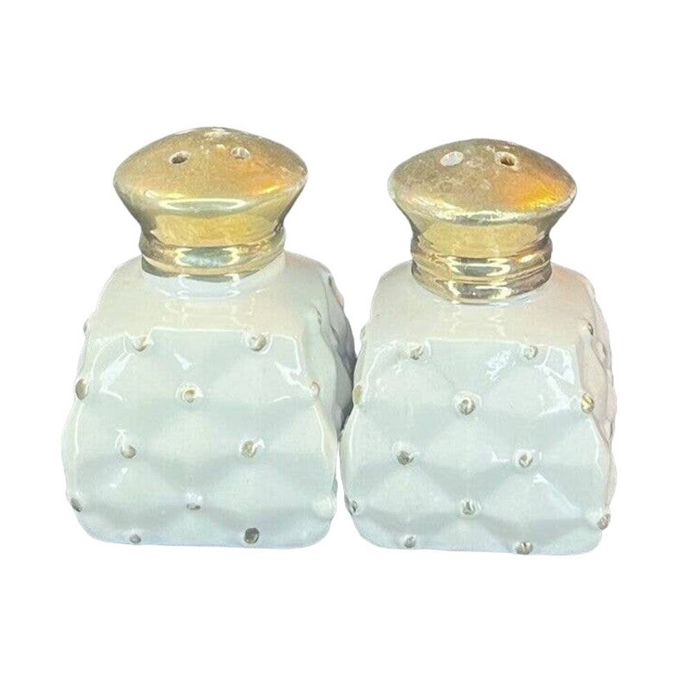 Ardalt Japan Salt Pepper Shakers White & Gold Tufted Pillow Vintage
